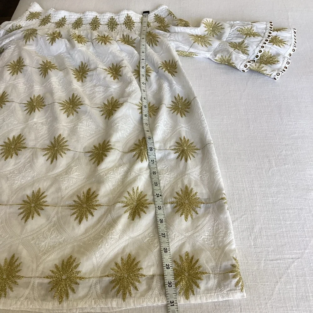 Boston Proper Metallic Detail Off-The-Shoulder Dress Womens Small White Gold - Picture 12 of 15